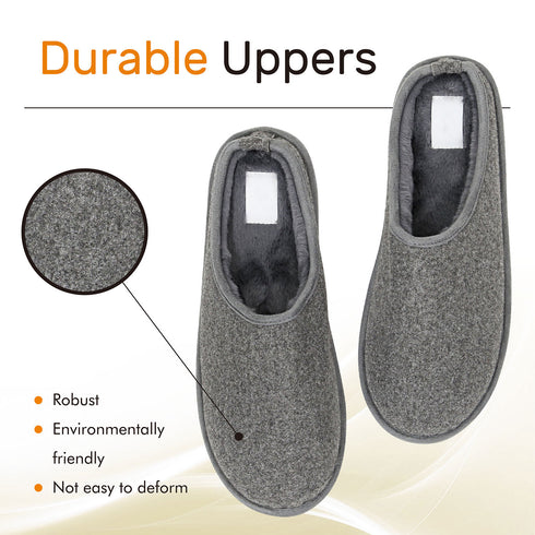 Mens Slip On Fleece Faux Fur Mule Slipper - Grey